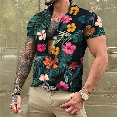 Hawaiihemd - Button-Up - Bedruckt - Kurzarmhemd - Herrenhemden-Schwarz-S-Chaps Herrenmode