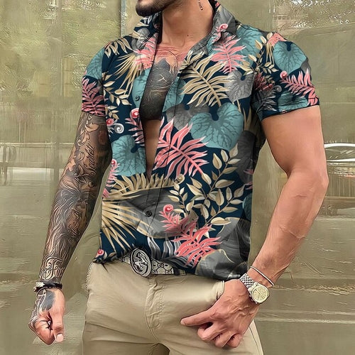 Hawaiihemd - Button-Up - Bedruckt - Kurzarmhemd - Herrenhemden-Türkis-S-Chaps Herrenmode