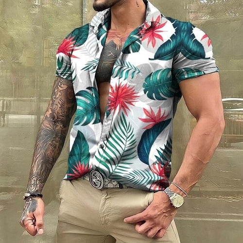Hawaiihemd - Button-Up - Bedruckt - Kurzarmhemd - Herrenhemden-Weiß-S-Chaps Herrenmode