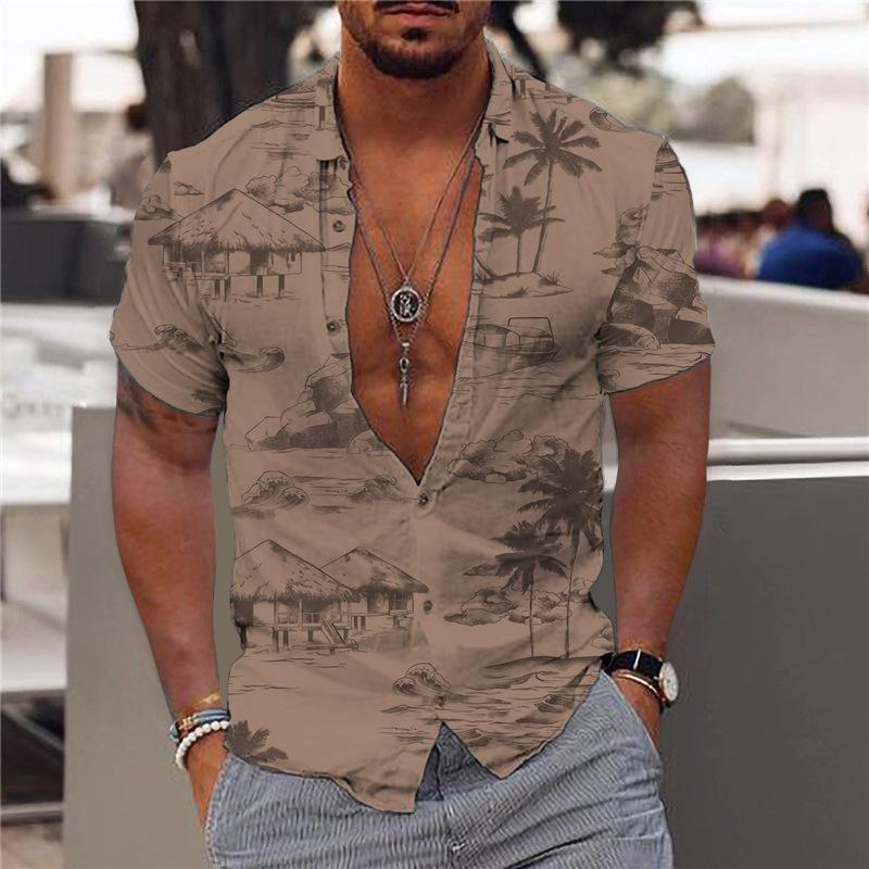 Hawaiihemd | Hemd mit Knöpfen | Sommer | Kurzarmhemd | Herrenbekleidung-Braun-XS-Chaps Herrenmode