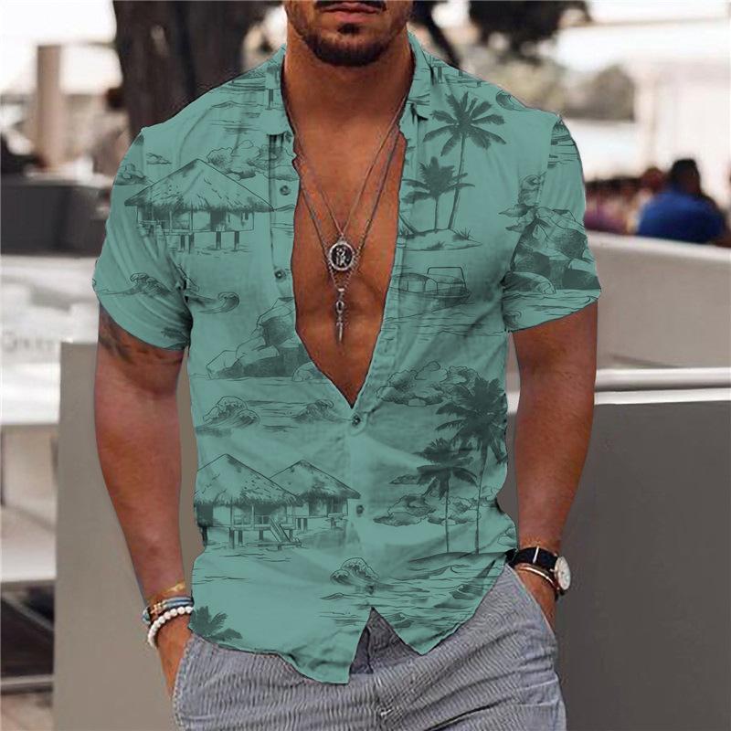 Hawaiihemd | Hemd mit Knöpfen | Sommer | Kurzarmhemd | Herrenbekleidung-Grün-XS-Chaps Herrenmode