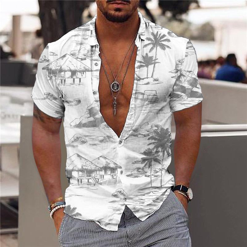Hawaiihemd | Hemd mit Knöpfen | Sommer | Kurzarmhemd | Herrenbekleidung-Weiß-XS-Chaps Herrenmode