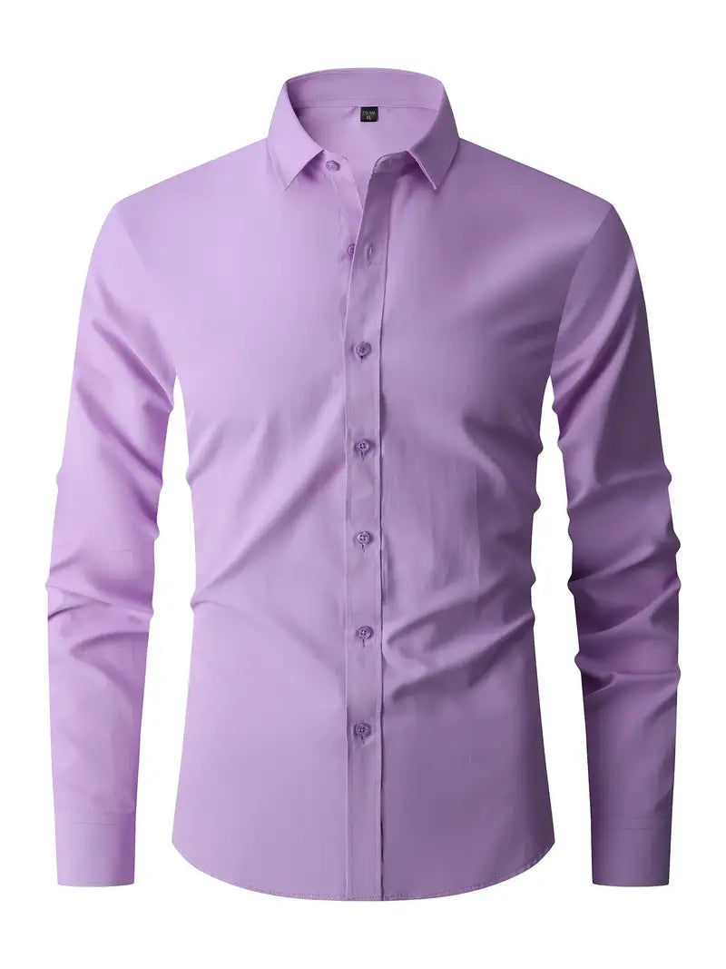 Hemd | Langarm | Knitterfrei | Hemd mit Knopfleiste | Herrenhemd-Hellviolett-XS-Chaps Herrenmode