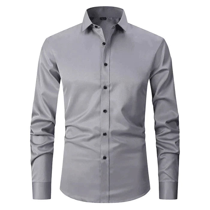 Hemd - Langarm - Stretchig - Bügelfreies Hemd - Herrenhemd-Grau-S-Chaps Herrenmode