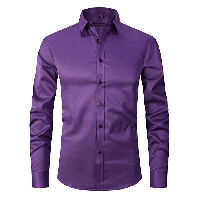 Hemd - Langarm - Stretchig - Bügelfreies Hemd - Herrenhemd-Lila-S-Chaps Herrenmode
