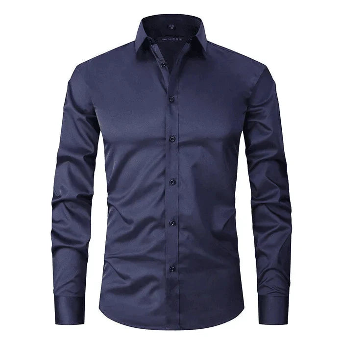 Hemd - Langarm - Stretchig - Bügelfreies Hemd - Herrenhemd-Marineblau-S-Chaps Herrenmode