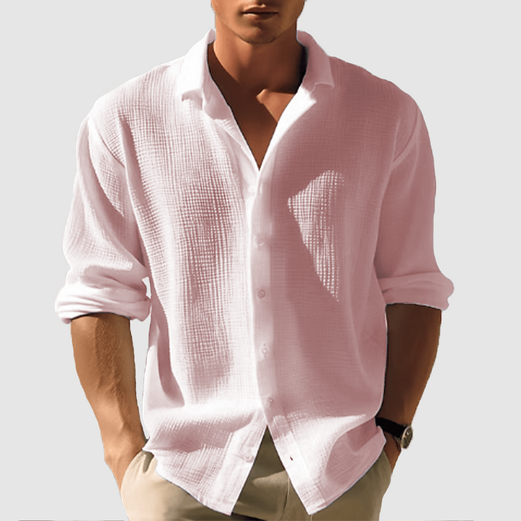 Hemd mit Knöpfen - Leichtes Sommerhemd für Männer mit Revers und langen Ärmeln-Rosa-S-Chaps Herrenmode