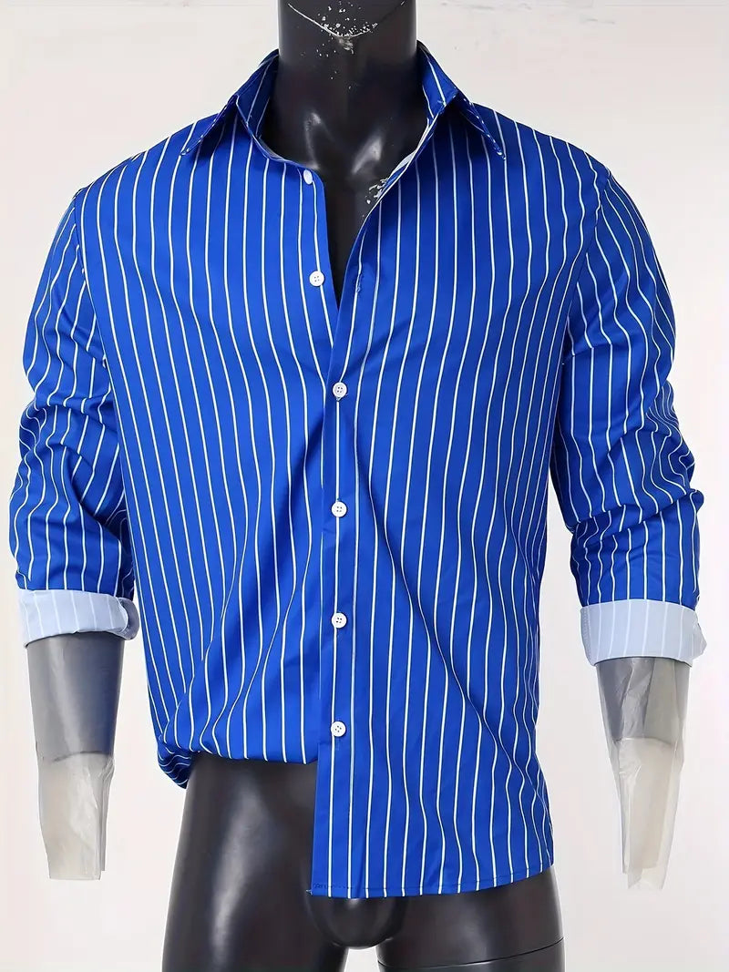 Hemd mit Knopfleiste - Gestreiftes Langarmhemd für Männer mit schmaler Passform-Chaps Herrenmode
