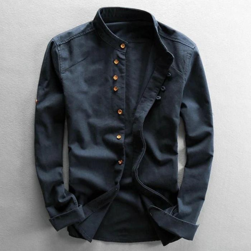 Hemd mit Knopfleiste | Langarm | Baumwolle | Leinenhemd | Herrenbekleidung-Dunkelblau-M-Chaps Herrenmode