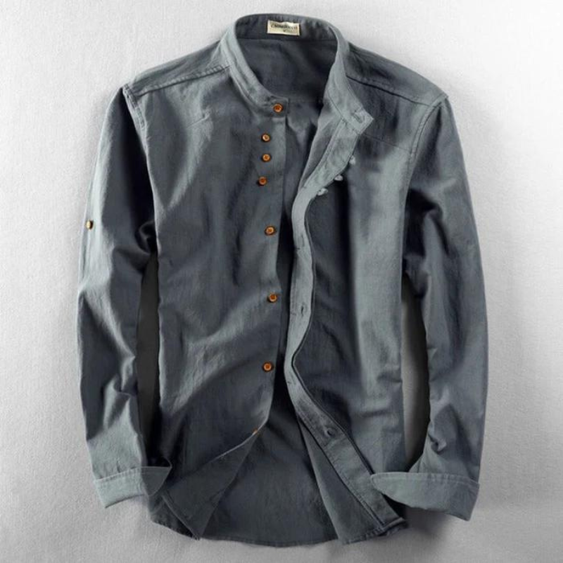 Hemd mit Knopfleiste | Langarm | Baumwolle | Leinenhemd | Herrenbekleidung-Dunkelgrau-M-Chaps Herrenmode
