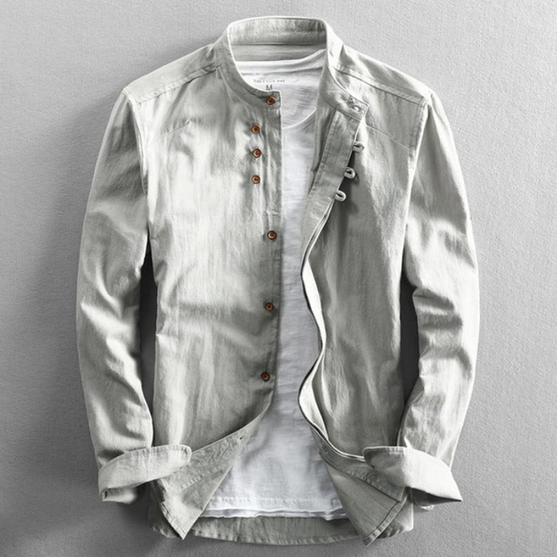 Hemd mit Knopfleiste | Langarm | Baumwolle | Leinenhemd | Herrenbekleidung-Grau-M-Chaps Herrenmode