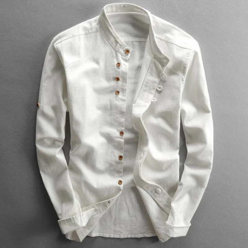 Hemd mit Knopfleiste | Langarm | Baumwolle | Leinenhemd | Herrenbekleidung-Weiß-M-Chaps Herrenmode
