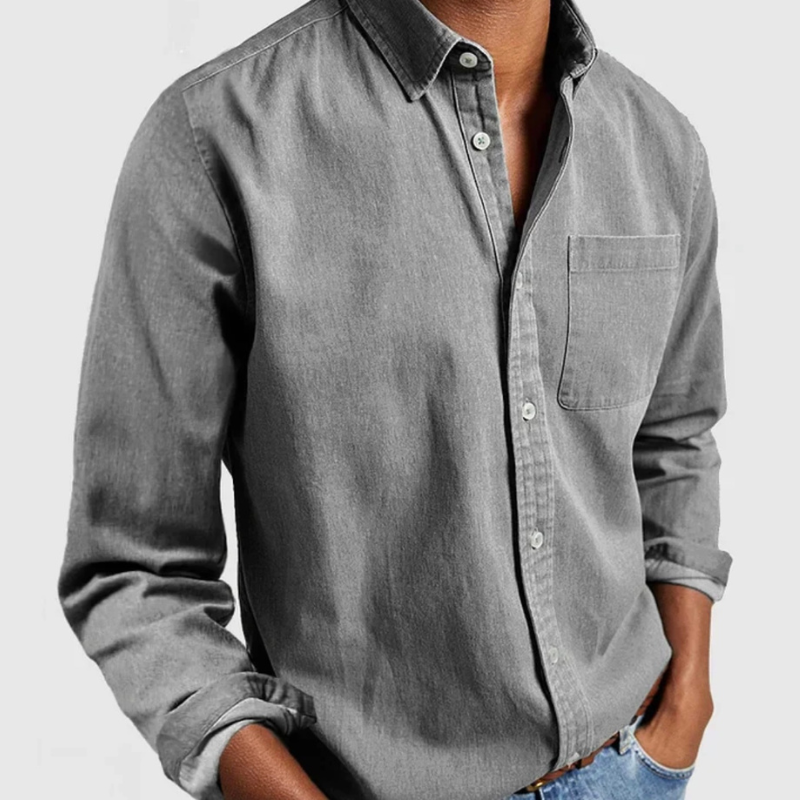 Hemd mit Knopfleiste | Langarm | Leichtgewicht | Baumwollhemd | Herrenhemd-Grau-M-Chaps Herrenmode