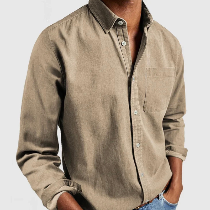 Hemd mit Knopfleiste | Langarm | Leichtgewicht | Baumwollhemd | Herrenhemd-Hellbraun-M-Chaps Herrenmode