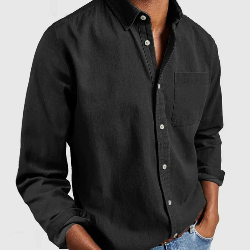 Hemd mit Knopfleiste | Langarm | Leichtgewicht | Baumwollhemd | Herrenhemd-Schwarz-M-Chaps Herrenmode