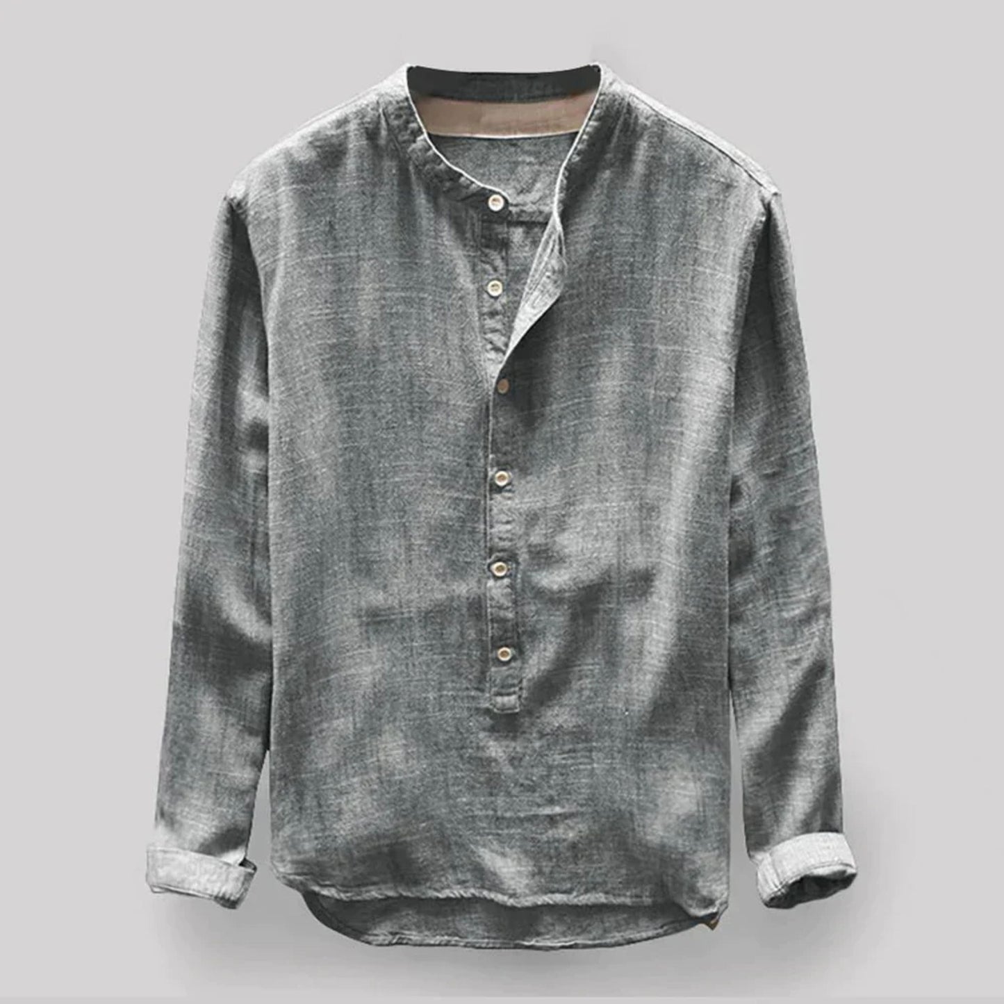 Hemd mit Knopfleiste - Langarm - Lose Passform - Henley-Hemd - Herrenhemd-Grau-M-Chaps Herrenmode