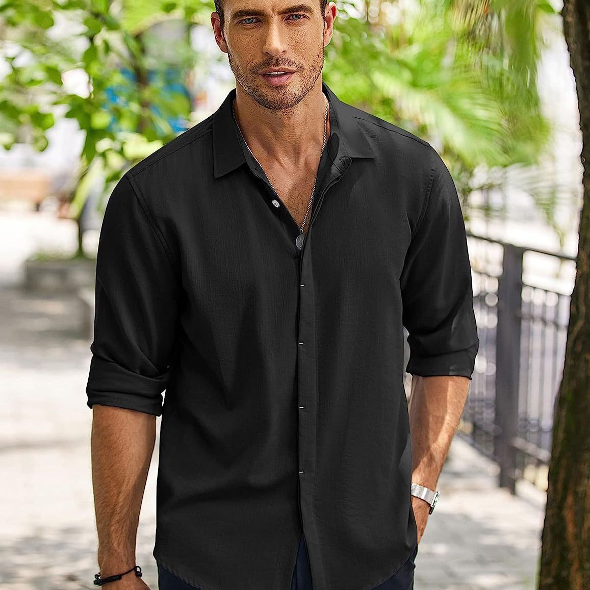 Hemd mit Knopfleiste | Lockere Passform | Hemd mit Knopfleiste | Langarmhemd | Herrenhemden-Chaps Herrenmode