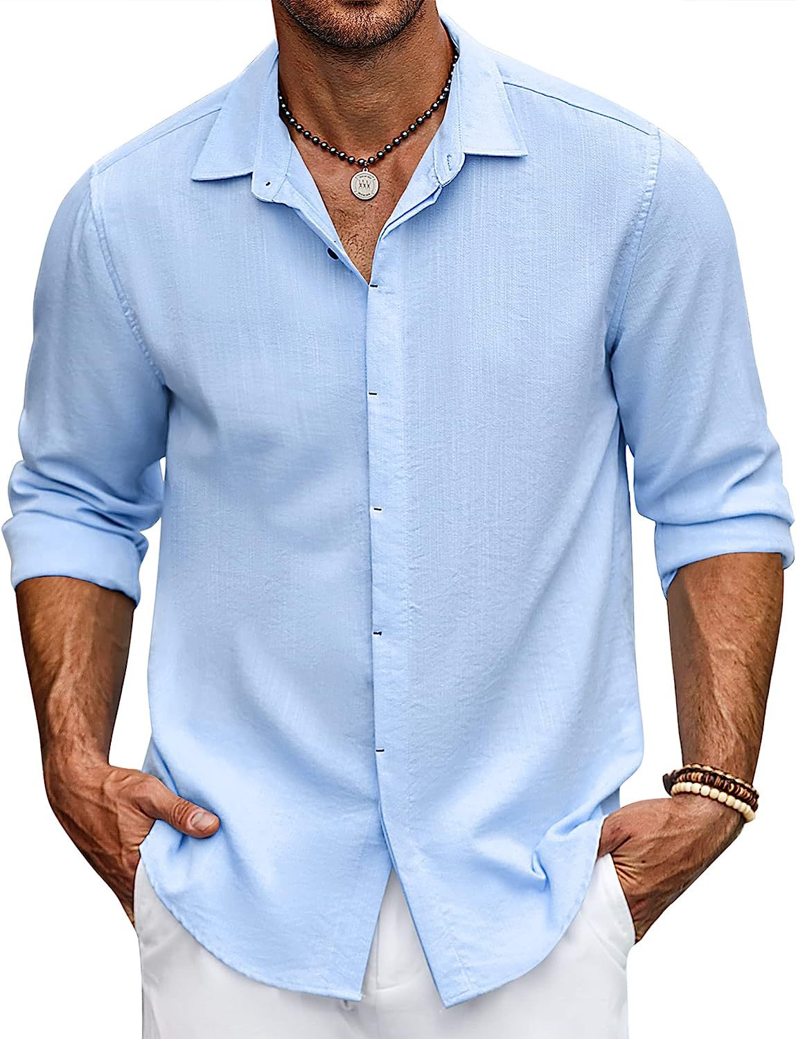 Hemd mit Knopfleiste | Lockere Passform | Hemd mit Knopfleiste | Langarmhemd | Herrenhemden-Hellblau-M-Chaps Herrenmode