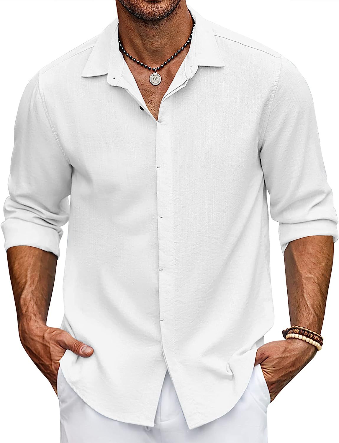 Hemd mit Knopfleiste | Lockere Passform | Hemd mit Knopfleiste | Langarmhemd | Herrenhemden-Weiß-M-Chaps Herrenmode