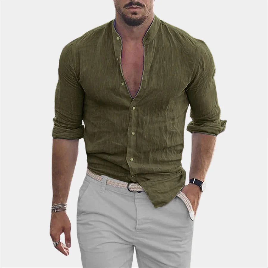 Hemd mit Knopfleiste – langärmlig – aus Baumwolle – Leinenhemd – Herrenhemden-Grün-M-Chaps Herrenmode
