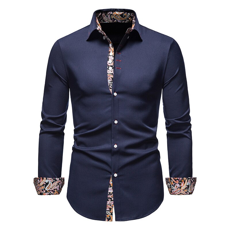 Hemd mit Kragen und Ärmeln – Langarm – Hemd mit Knöpfen – Herrenhemden-Marineblau-S-Chaps Herrenmode