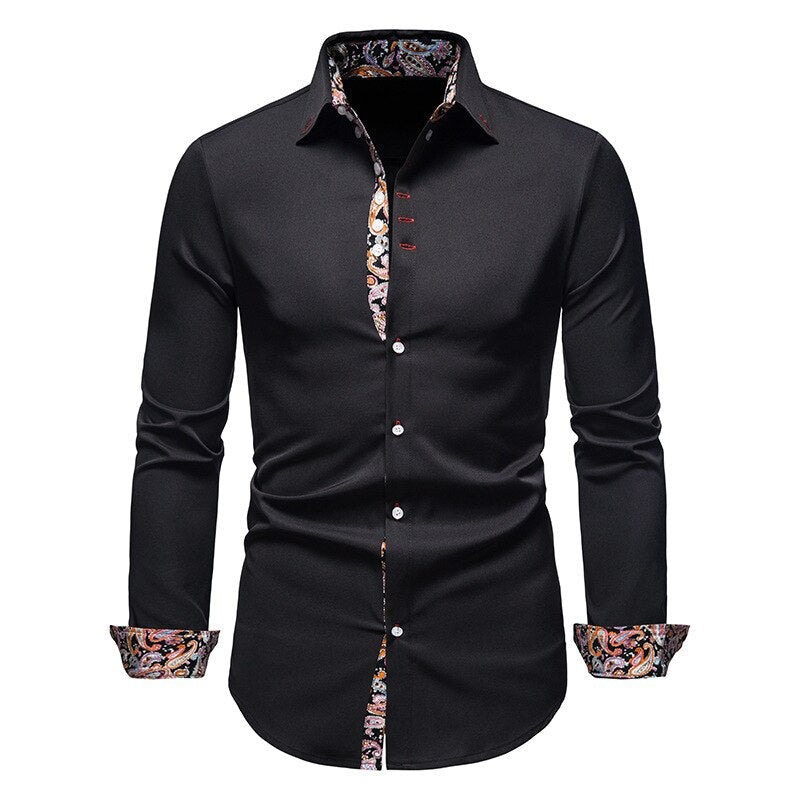 Hemd mit Kragen und Ärmeln – Langarm – Hemd mit Knöpfen – Herrenhemden-Schwarz-S-Chaps Herrenmode