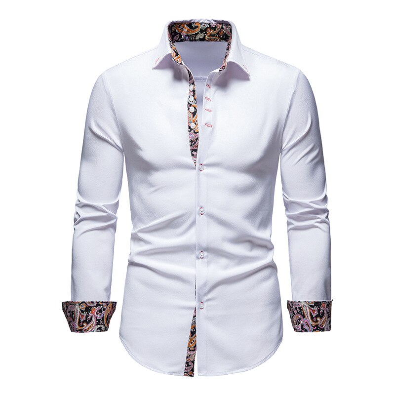 Hemd mit Kragen und Ärmeln – Langarm – Hemd mit Knöpfen – Herrenhemden-Weiß-S-Chaps Herrenmode