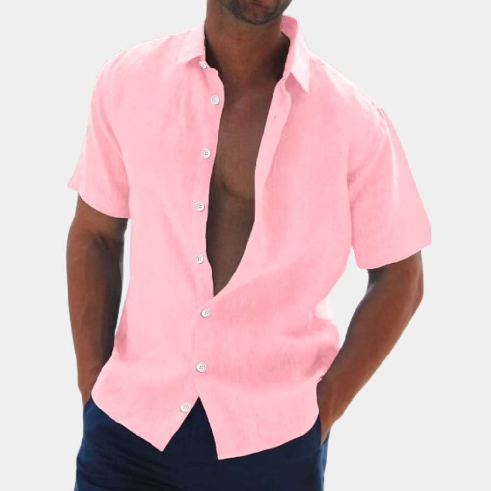 Hemd mit kurzen Ärmeln - Leinenhemd mit Kragen und Knopfleiste für Männer-Chaps Herrenmode