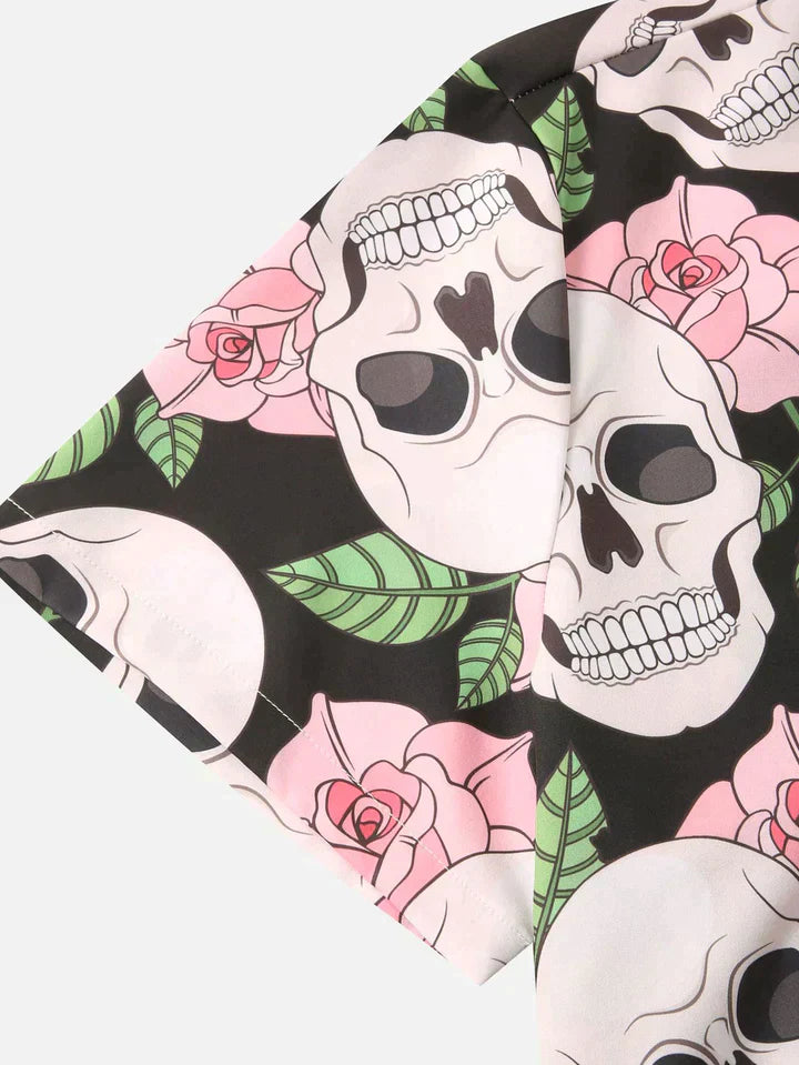 Hemd mit kurzen Ärmeln - Totenkopfdruck - mit Kragen - Hemd mit Knopfleiste - Herrenbekleidung-Chaps Herrenmode