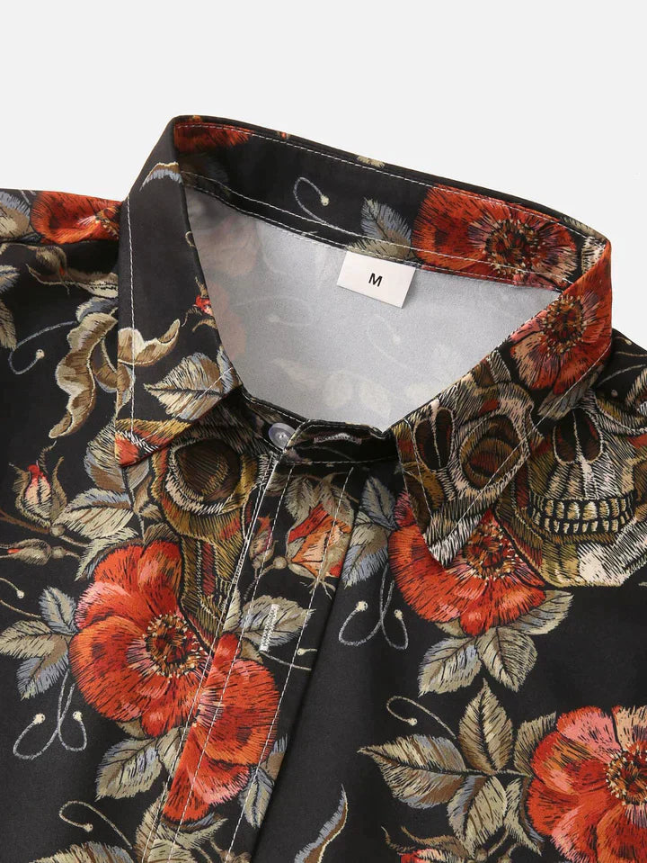 Hemd mit kurzen Ärmeln - Totenkopfdruck - mit Kragen - Hemd mit Knopfleiste - Herrenbekleidung-Chaps Herrenmode