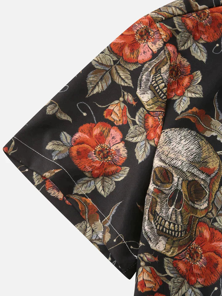 Hemd mit kurzen Ärmeln - Totenkopfdruck - mit Kragen - Hemd mit Knopfleiste - Herrenbekleidung-Chaps Herrenmode
