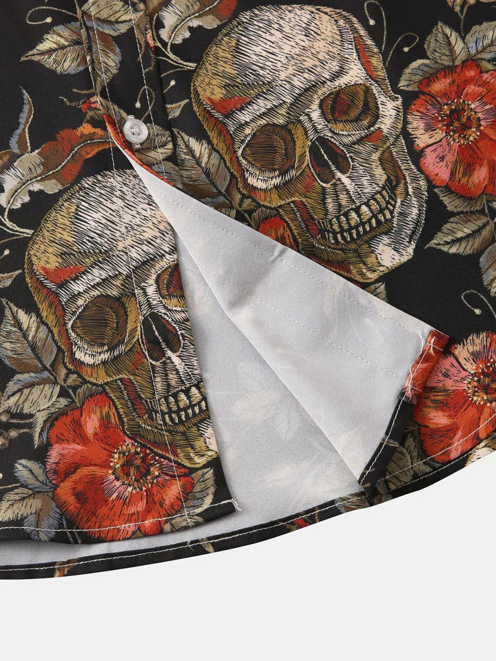 Hemd mit kurzen Ärmeln - Totenkopfdruck - mit Kragen - Hemd mit Knopfleiste - Herrenbekleidung-Chaps Herrenmode