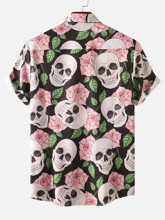 Hemd mit kurzen Ärmeln - Totenkopfdruck - mit Kragen - Hemd mit Knopfleiste - Herrenbekleidung-Chaps Herrenmode