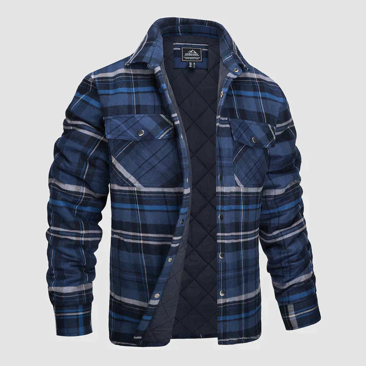 Hemdjacke – karierte, gesteppte Herren-Steppjacke mit Knöpfen-Blau-S-Chaps Herrenmode