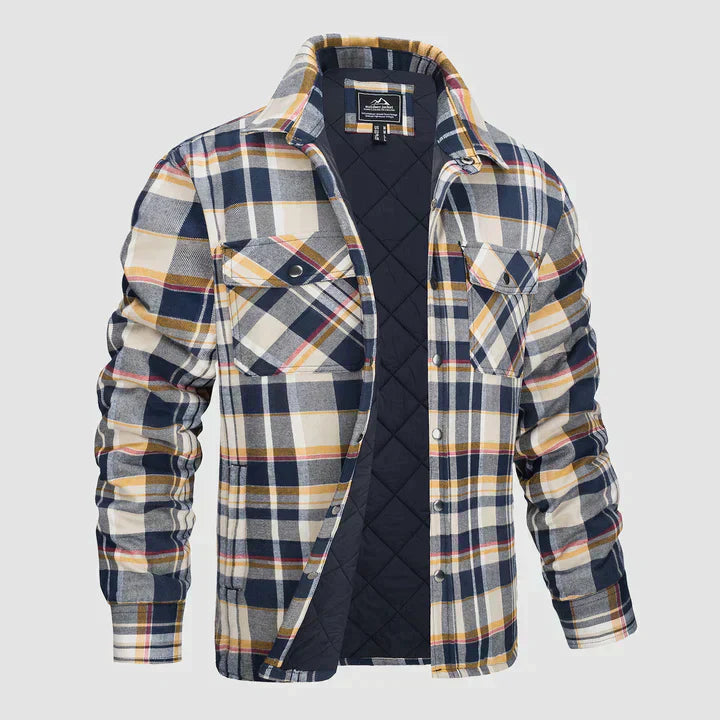 Hemdjacke – karierte, gesteppte Herren-Steppjacke mit Knöpfen-Gelb-S-Chaps Herrenmode
