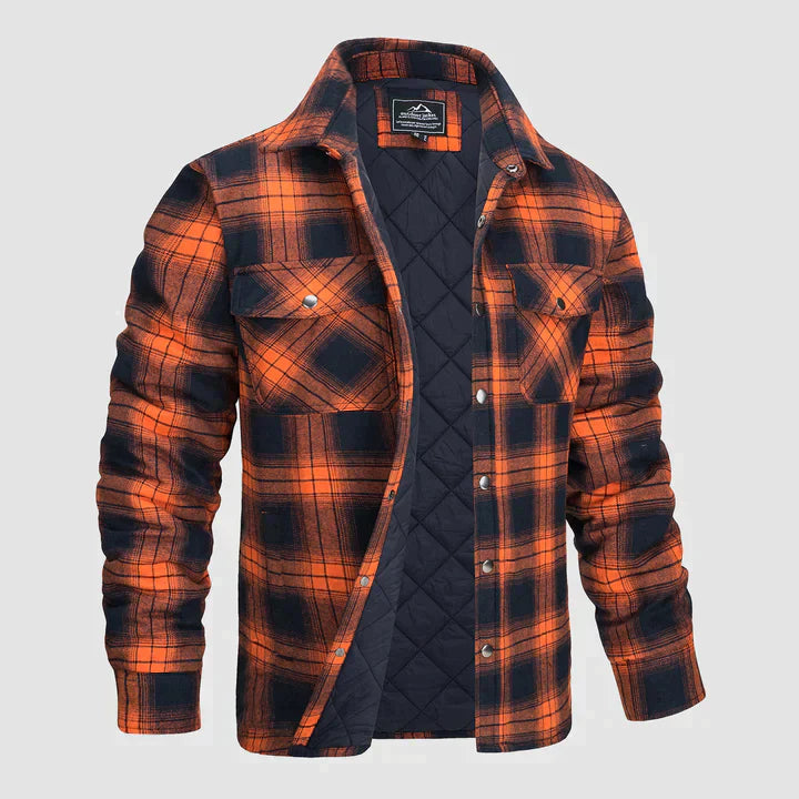 Hemdjacke – karierte, gesteppte Herren-Steppjacke mit Knöpfen-Orange-S-Chaps Herrenmode