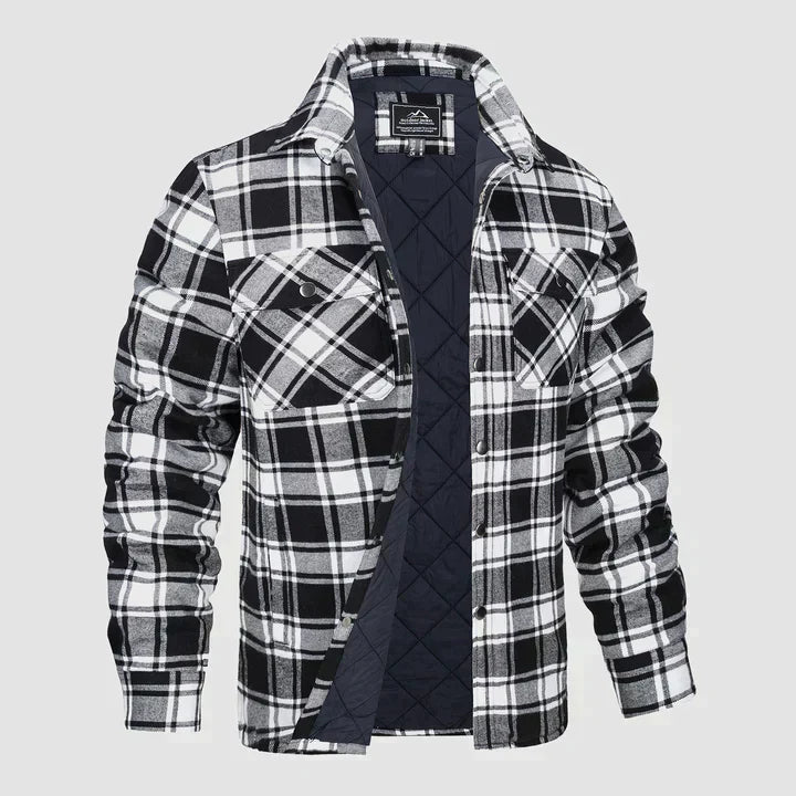 Hemdjacke – karierte, gesteppte Herren-Steppjacke mit Knöpfen-Weiß-S-Chaps Herrenmode