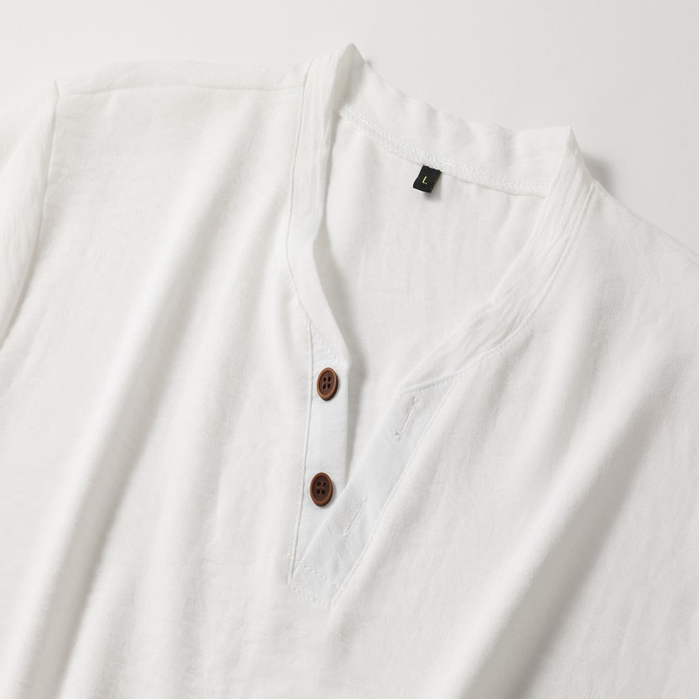 Henley-Shirt | V-Ausschnitt | Kurzarm | Knopf-T-Shirt | Herren-Sommer-Shirt-Chaps Herrenmode