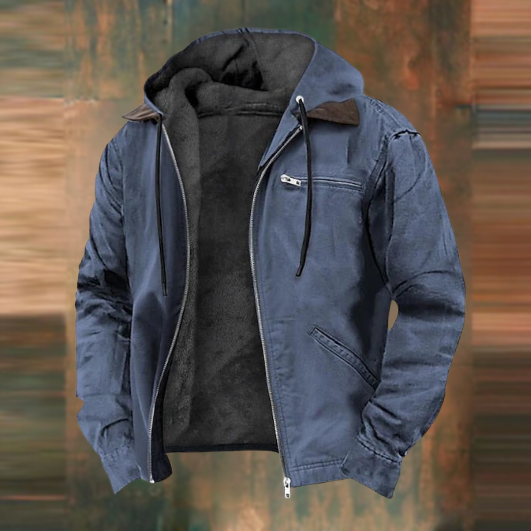 Herbstjacke – mit Kapuze – mit Reißverschluss – mit Fleece gefüttert – Herrenjacke-Blau-S-Chaps Herrenmode