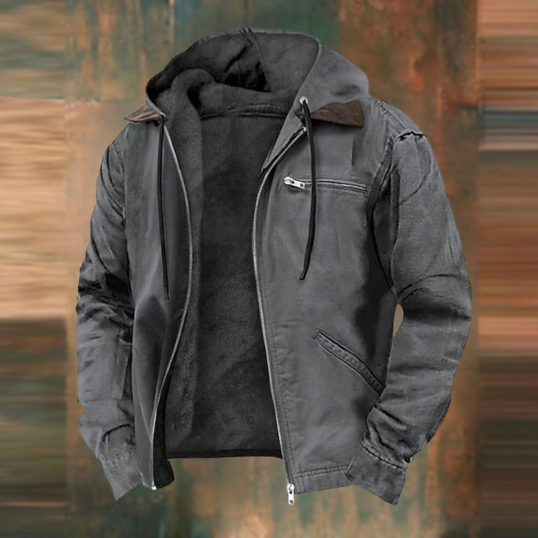 Herbstjacke – mit Kapuze – mit Reißverschluss – mit Fleece gefüttert – Herrenjacke-Grau-S-Chaps Herrenmode