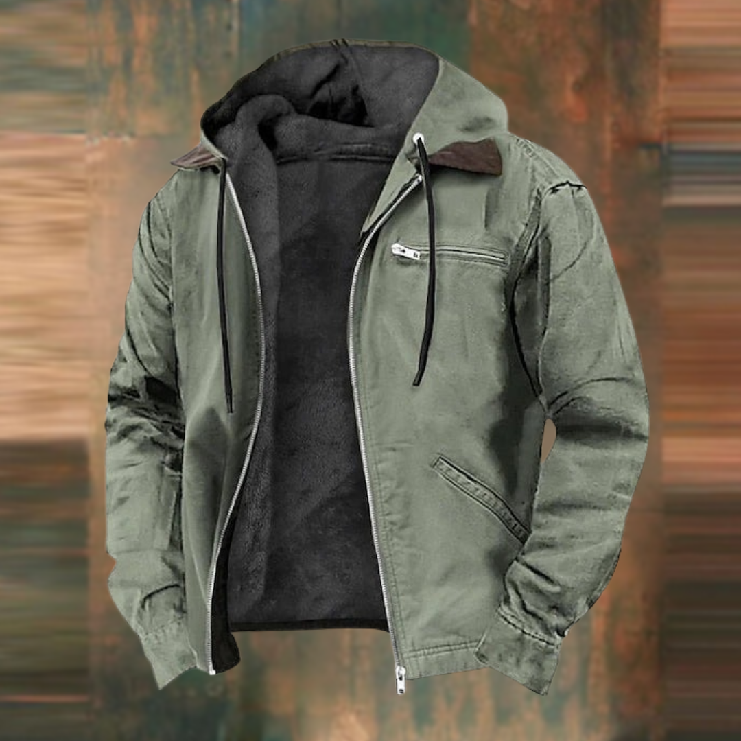 Herbstjacke – mit Kapuze – mit Reißverschluss – mit Fleece gefüttert – Herrenjacke-Grün-S-Chaps Herrenmode