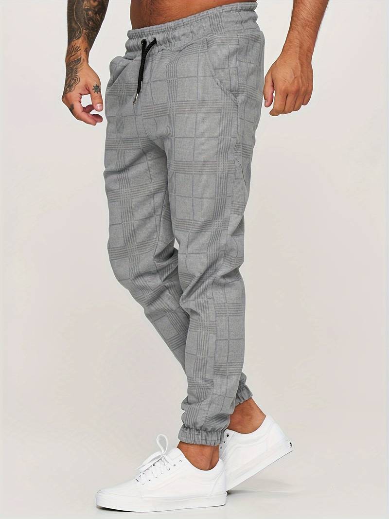 Herren-Jogginghosen | Karomuster | Elastischer Bund | Trainingshosen | Herrenhosen-Chaps Herrenmode