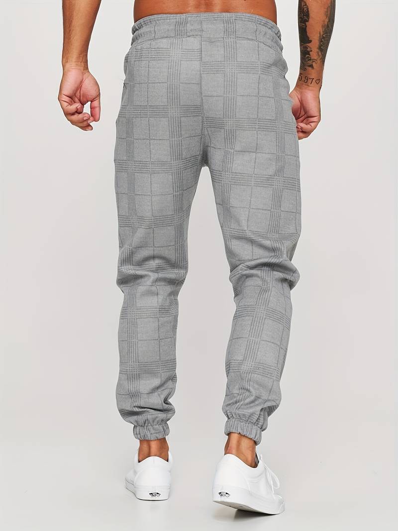 Herren-Jogginghosen | Karomuster | Elastischer Bund | Trainingshosen | Herrenhosen-Chaps Herrenmode