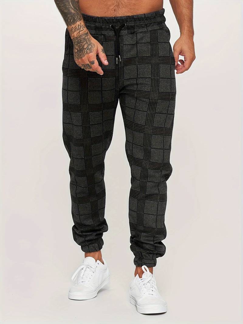 Herren-Jogginghosen | Karomuster | Elastischer Bund | Trainingshosen | Herrenhosen-Chaps Herrenmode