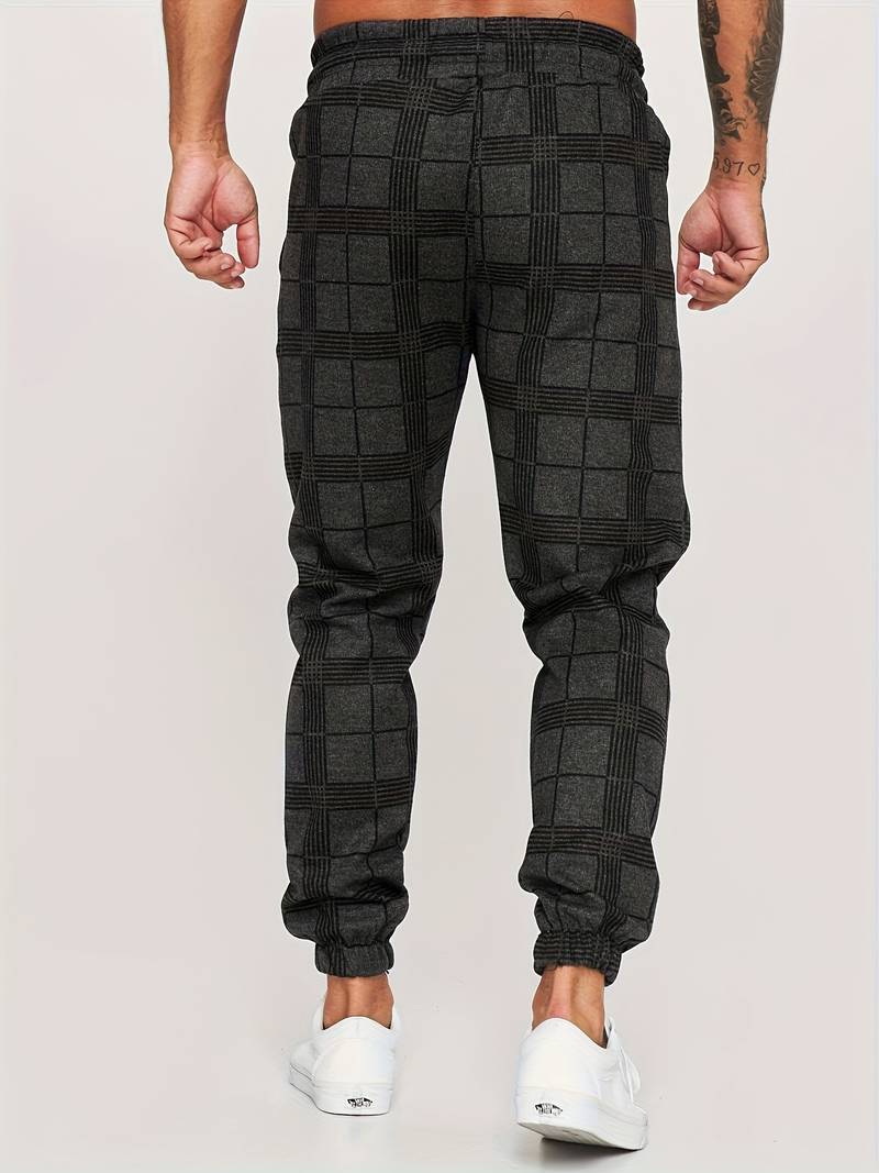 Herren-Jogginghosen | Karomuster | Elastischer Bund | Trainingshosen | Herrenhosen-Chaps Herrenmode