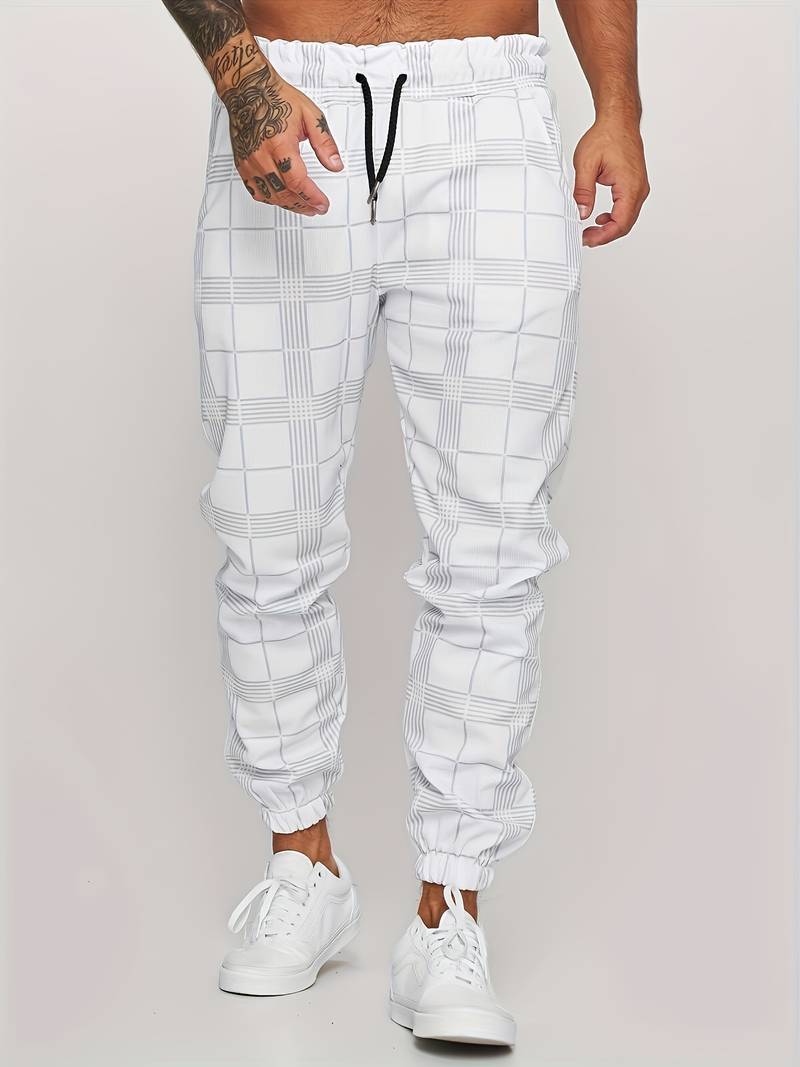 Herren-Jogginghosen | Karomuster | Elastischer Bund | Trainingshosen | Herrenhosen-Chaps Herrenmode