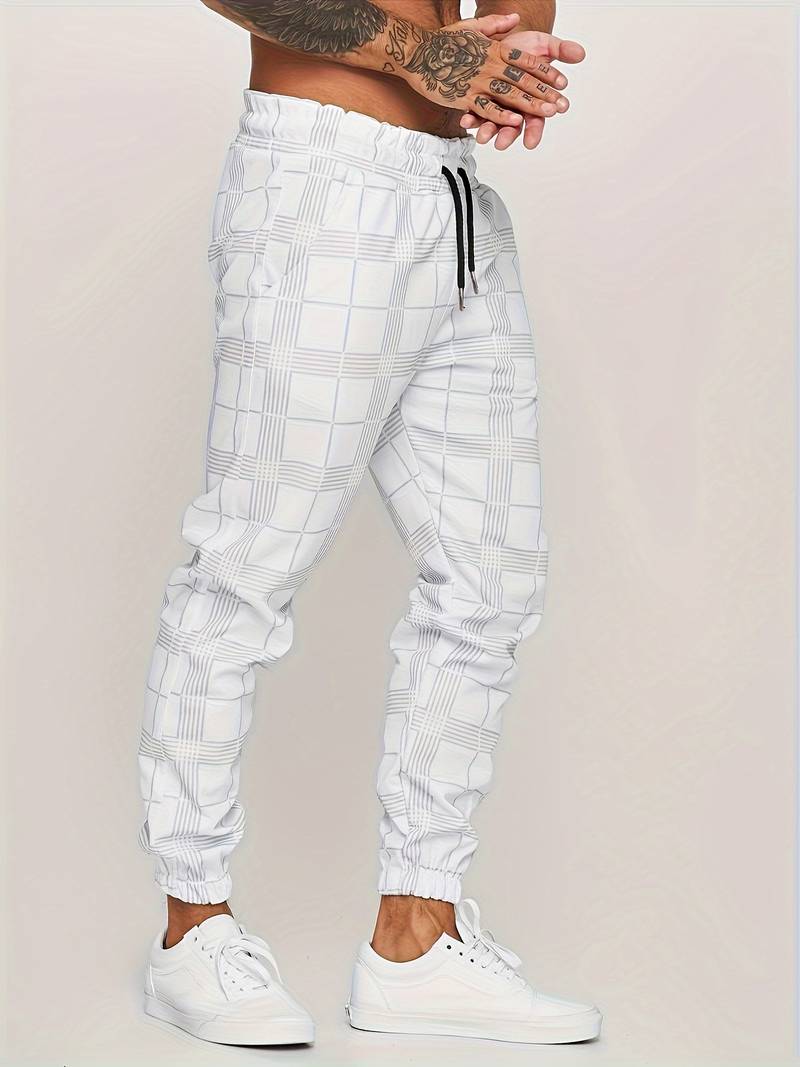 Herren-Jogginghosen | Karomuster | Elastischer Bund | Trainingshosen | Herrenhosen-Chaps Herrenmode