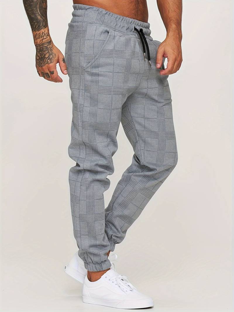 Herren-Jogginghosen | Karomuster | Elastischer Bund | Trainingshosen | Herrenhosen-Grau-M-Chaps Herrenmode