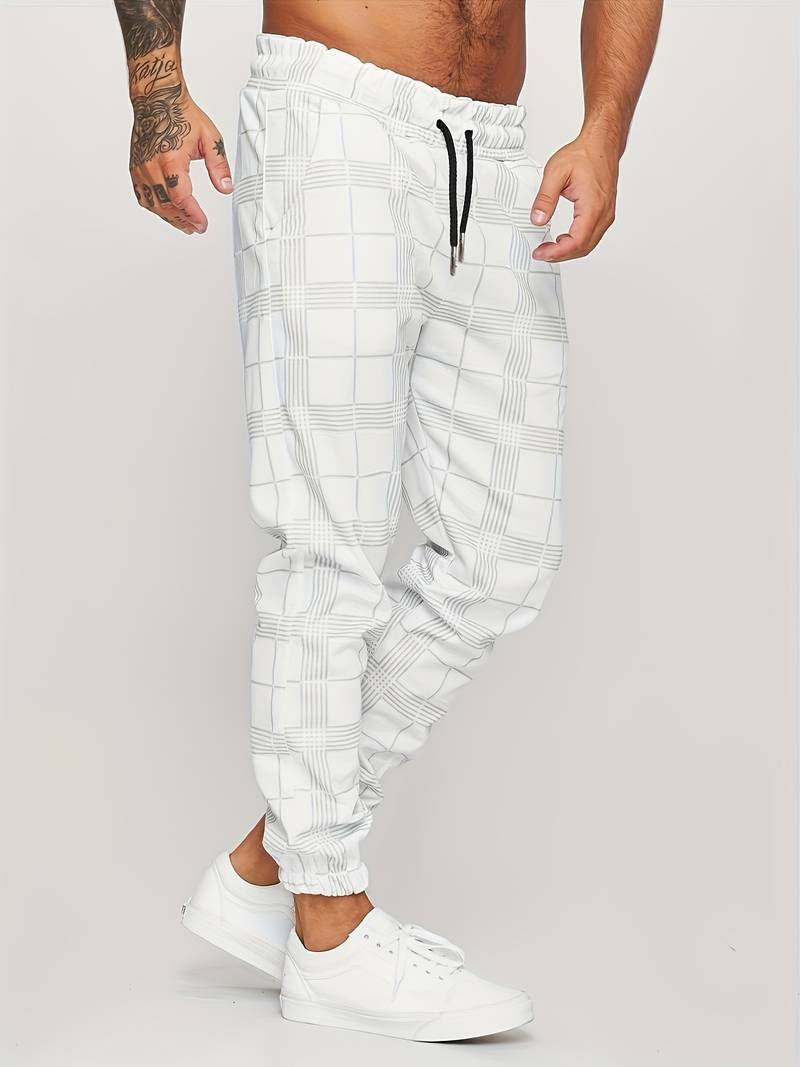 Herren-Jogginghosen | Karomuster | Elastischer Bund | Trainingshosen | Herrenhosen-Weiß-M-Chaps Herrenmode