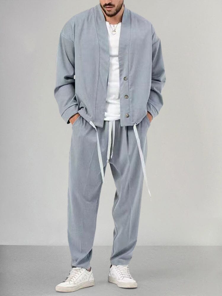 Herren-Kombi | Locker sitzend | Overshirt | Zweiteiliges Set | Herrenbekleidung-Grau-M-Chaps Herrenmode